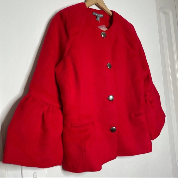 Jessica London Wool Button Down Jacket Bell Sleeve Red Coat - Picture 11 of 12